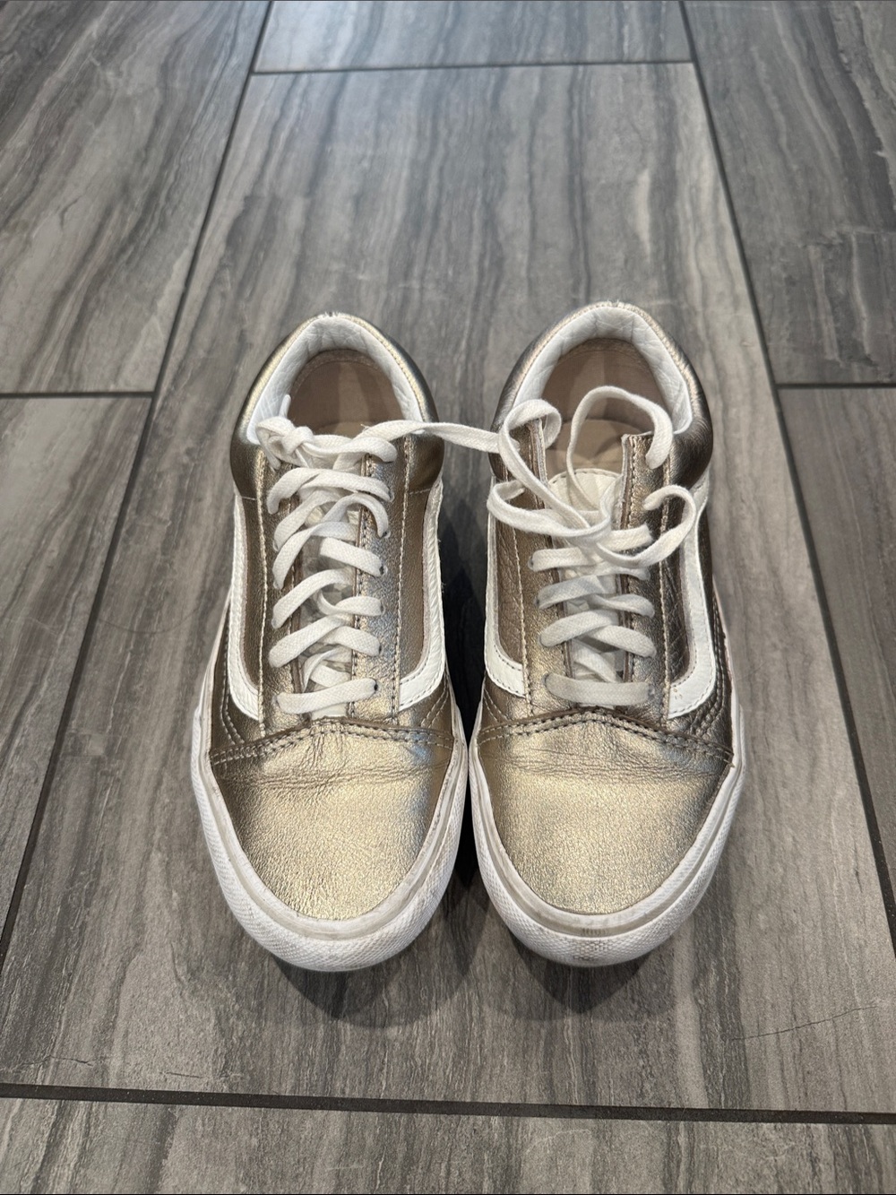 Vans Metallic Gold and White Old Skool Platform Sneakers